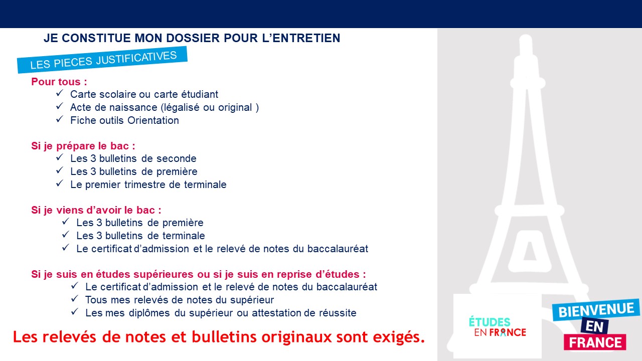 Pièces à fournir dossier de candidature  Campus France
